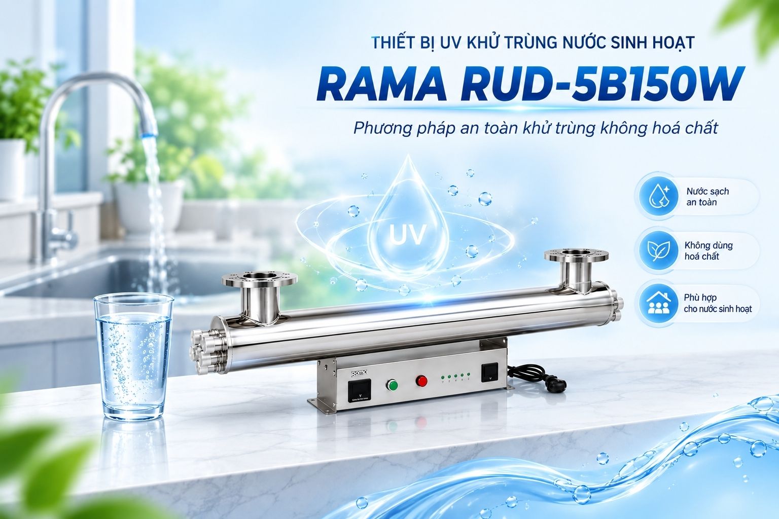 Thiết bị UV khử trùng nước Rama RUD-5B150W – Lựa chọn cho hệ thống 70–75 m³/h
